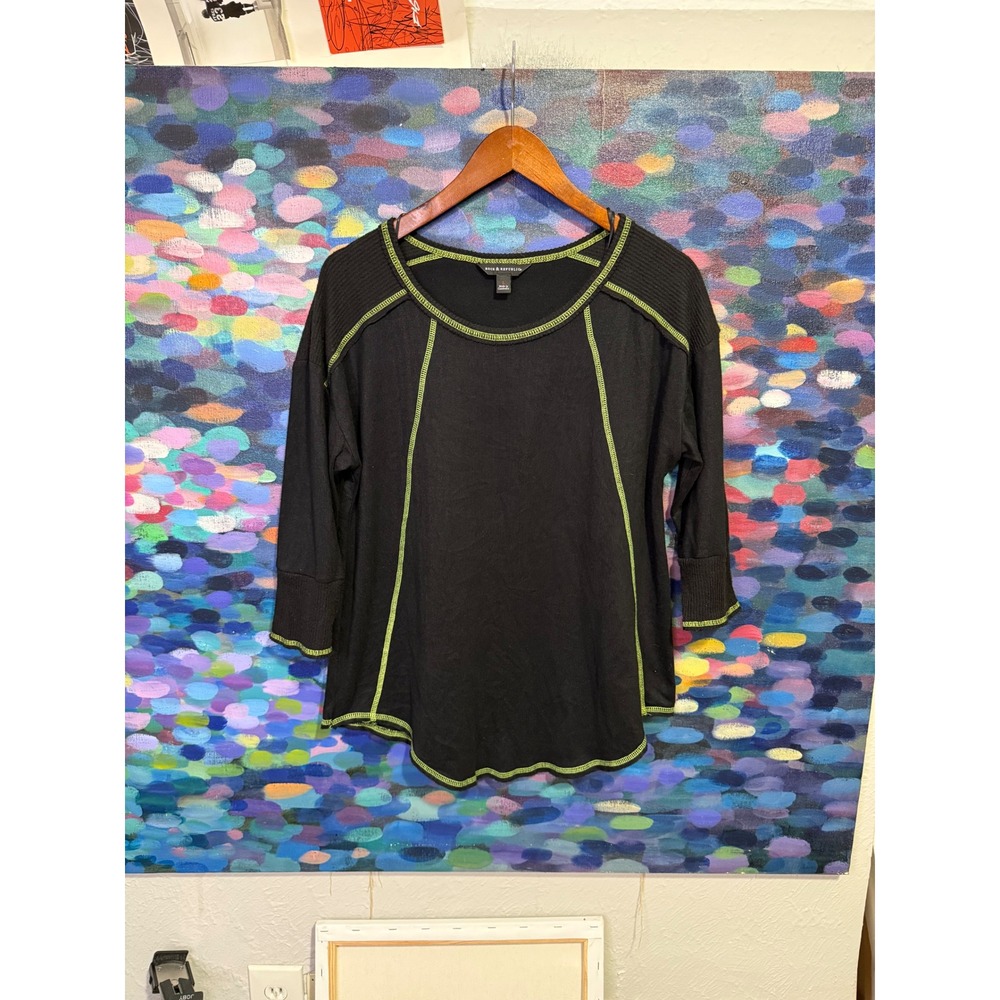 Rock & Republic Womens Black Lime Green Contrast Stitch Long Sleeve Top Large